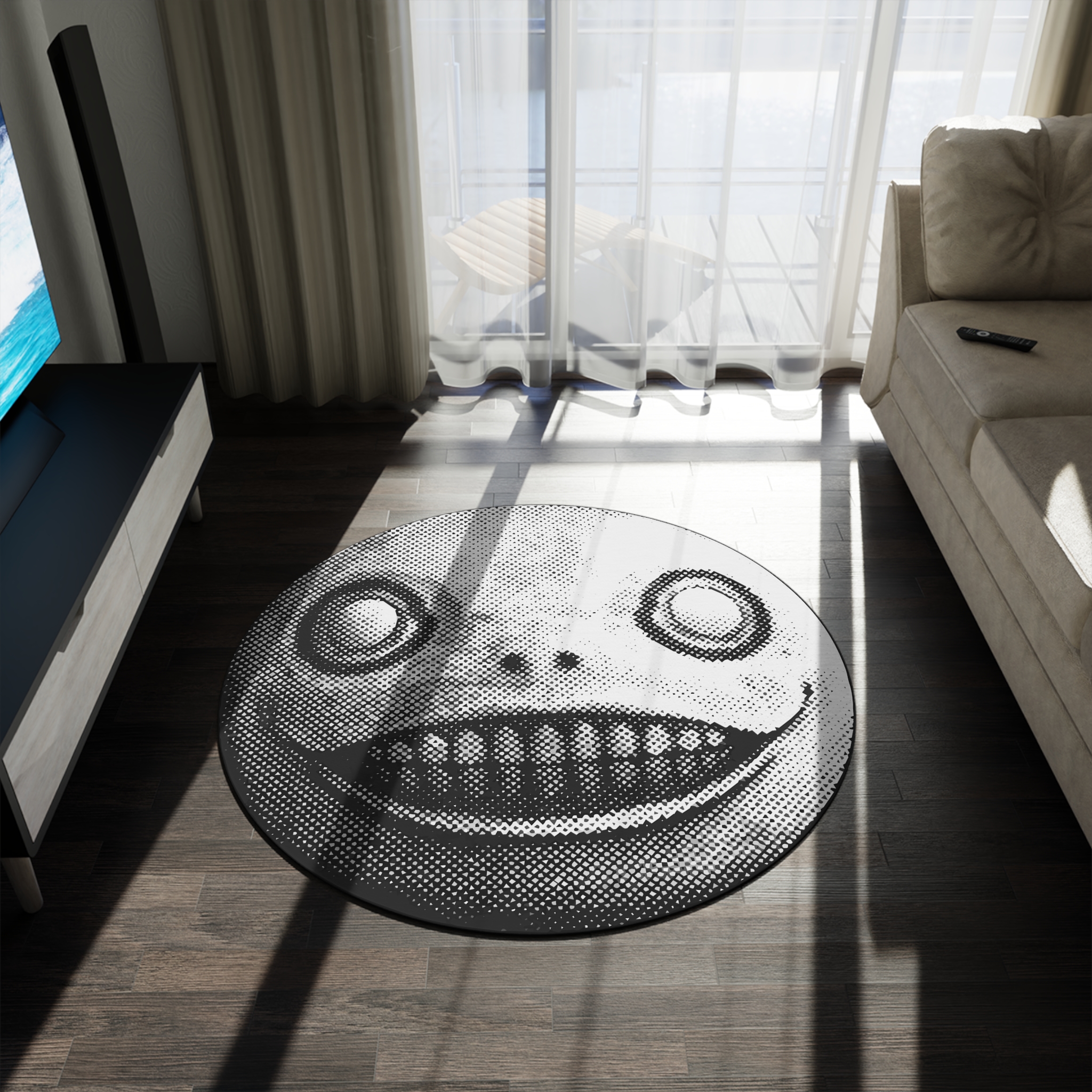 Emil - Yoko Taro mask NieR Automata / Replicant Round Rug 60'' - Image 4