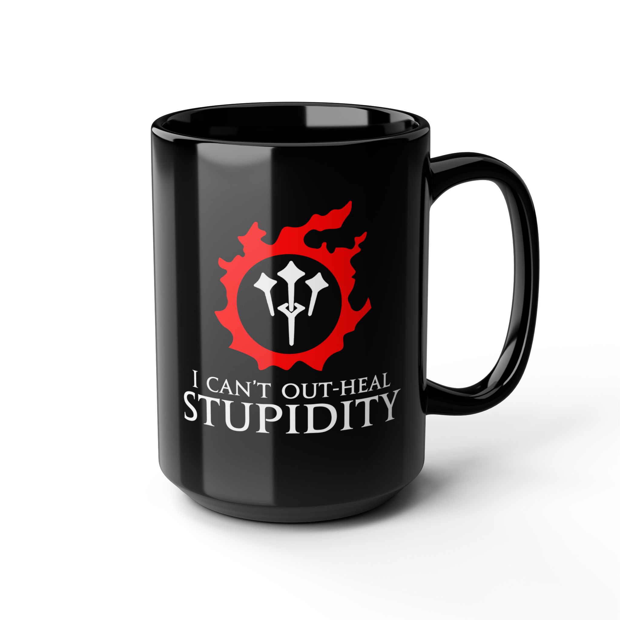 Sage - I can't out-heal Stupidity MMORPG Final Fantasy XIV 15oz & 11oz Black Mug - Image 6