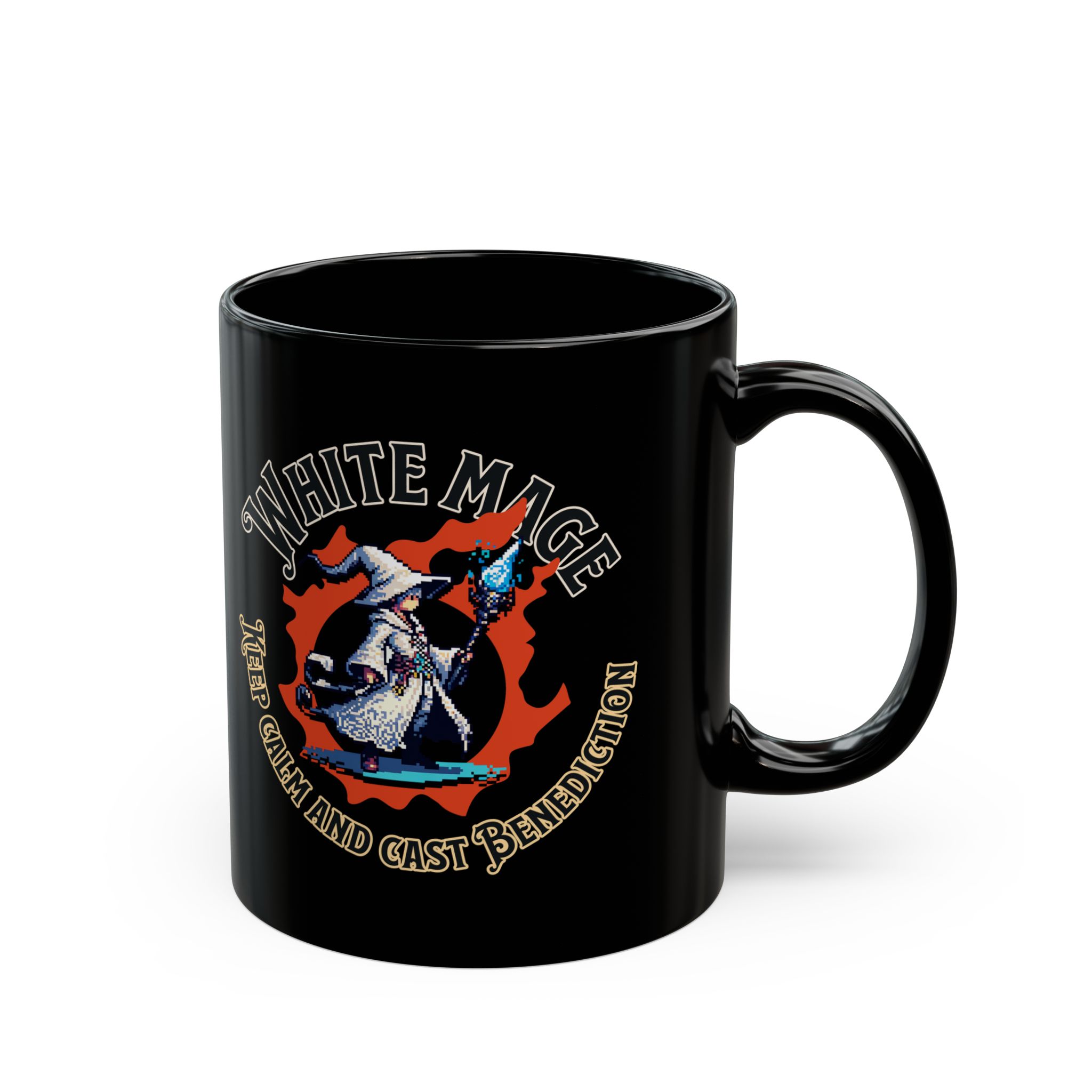 White Mage Keep calm and cast benediction Funny FF14 MMORPG meme - 11oz & 15oz Black Mug - Image 3